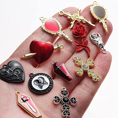 YEYULIN Baroque 64pcs Assorted Gold Black Red Rose Skull Enamel Charms Coffin Cross Halloween Charm Pendant DIY for Earrings Necklace Bracelet Jewelry Making and Crafting - Image 2