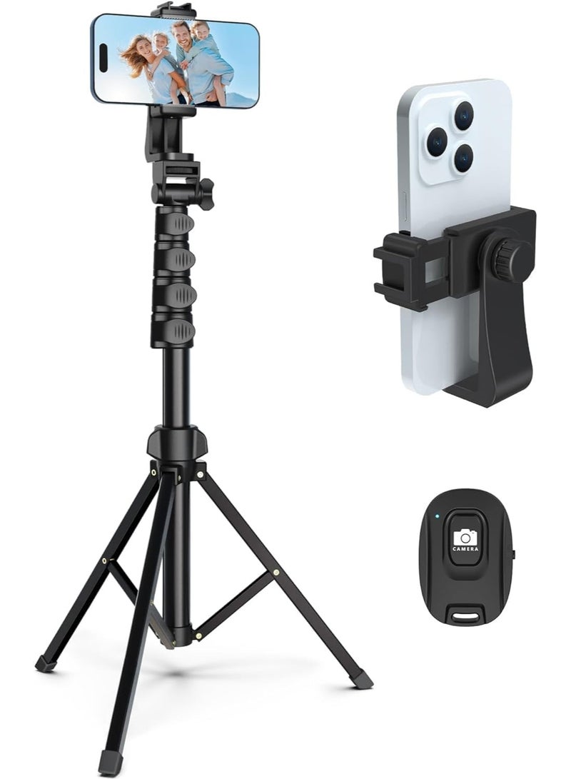 64" Phone & Camera Tripod – Portable Stand with Phone Holder and Wireless Remote for Video Recording - Image 1