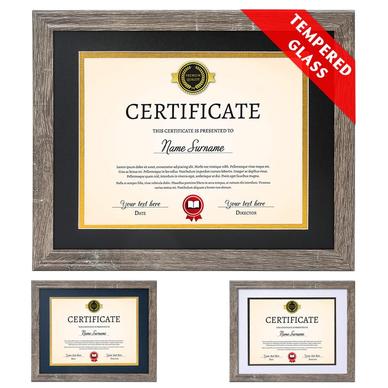 Temgee Diploma Frame Tempered Glass  Document Frames 85x11 with MatsNavy Black White Golden Rustic Wooden Graduation Picture Frame 11x14 without Mat for Certificate Degree Set of 1 Rustic Grey 
