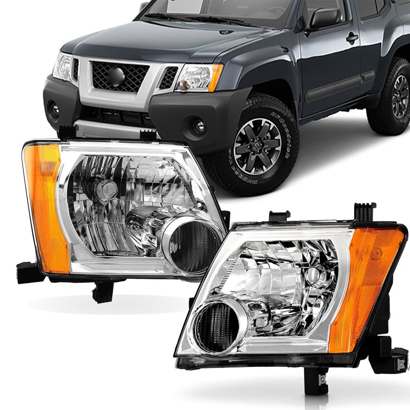 مجموعة مصابيح أمامية تناسب نيسان إكستيرا 2005 2006 2007 2008 2009 2010 2011 2012 2013 2014 2015 استبدال المصابيح الأمامية الجانبية للسائق والراكب مع هيكل كروم وزاوية برتقالية