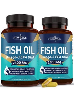 New Age Omega 3 Fish Oil 2500mg Supplement Immune & Helath Support – Promotes Joint, Eye & Skin Health - Non GMO - EPA, DHA Fatty Acids Gluten Free (180 Softgels (Pack of 2))  - Image 1