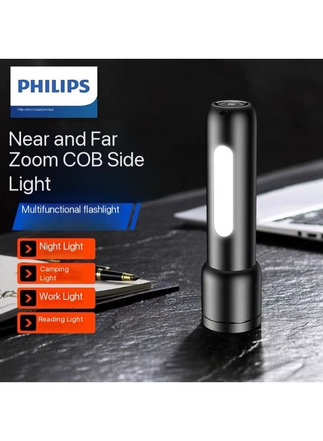 Philips Zoom Flashlight: COB Side Light, Type-C Charging, Stepless Dimming, Outdoor Emergency Light Black-SFL1123 - Image 2
