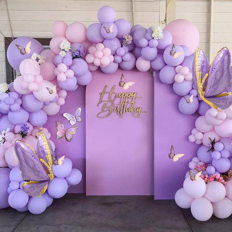 Netnology Purple Butterfly Balloon Arch Garland Kit 133pcs Pastel Purple Pink Foil Balloons Arch Kit for Butterfly Birthday Party Decorations Baby Shower Decorations for Girls - Image 3