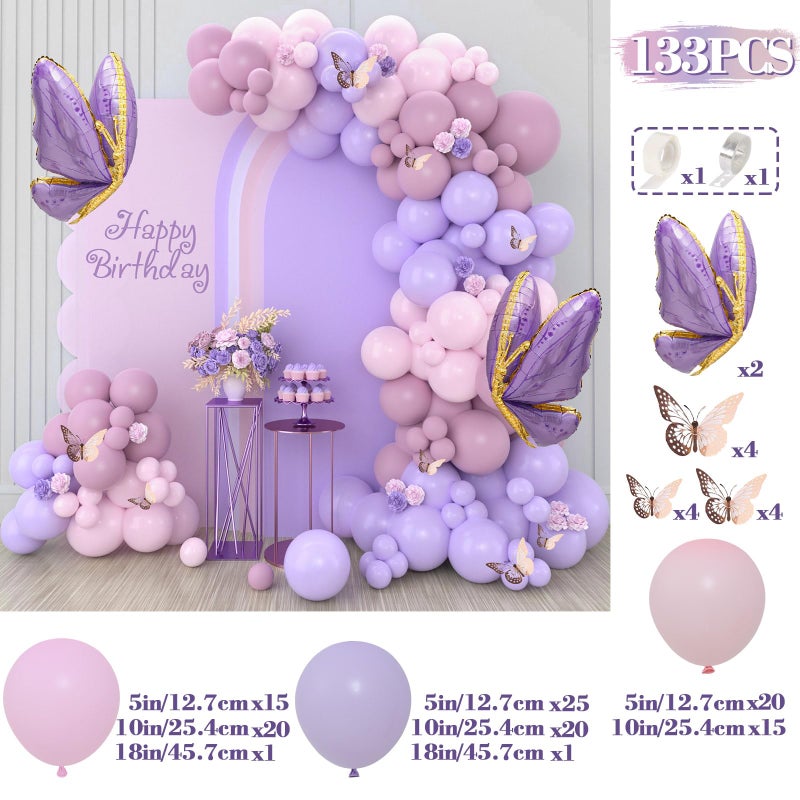 Netnology Purple Butterfly Balloon Arch Garland Kit 133pcs Pastel Purple Pink Foil Balloons Arch Kit for Butterfly Birthday Party Decorations Baby Shower Decorations for Girls - Image 2