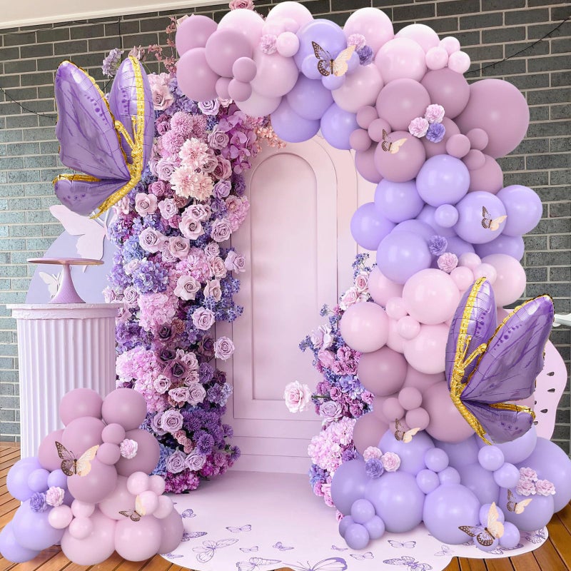Netnology Purple Butterfly Balloon Arch Garland Kit 133pcs Pastel Purple Pink Foil Balloons Arch Kit for Butterfly Birthday Party Decorations Baby Shower Decorations for Girls - Image 4