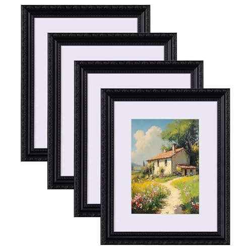 eletecpro 8x10 Picture Frames Set of 4, Vintage Photo Frame with Glass Cover, Black Frames 8 x 10 Display 5x7 Photo with Mat or 8x10 without Mat for Tabletop or Wall Decor, Black - Image 1