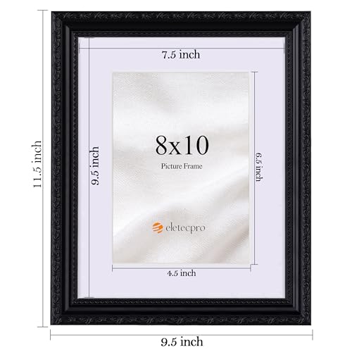 eletecpro 8x10 Picture Frames Set of 4, Vintage Photo Frame with Glass Cover, Black Frames 8 x 10 Display 5x7 Photo with Mat or 8x10 without Mat for Tabletop or Wall Decor, Black - Image 3