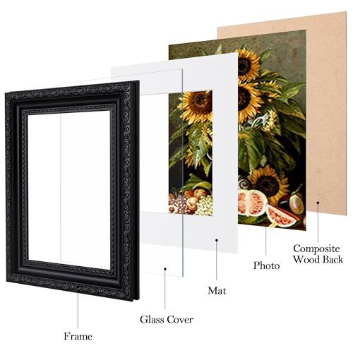 eletecpro 8x10 Picture Frames Set of 4, Vintage Photo Frame with Glass Cover, Black Frames 8 x 10 Display 5x7 Photo with Mat or 8x10 without Mat for Tabletop or Wall Decor, Black - Image 2