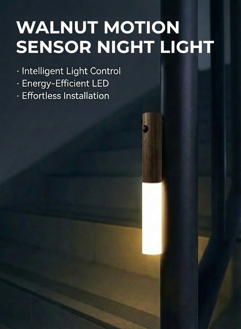 ضوء كامل LED مصباح ليلي ذكي بمستشعر حركة بمدى 4 أمتار، قابل للحمل والتركيب، تصميم خشب الجوز والزجاج، إضاءة ليلية لغرفة النوم والسلالم وغرفة الأطفال للاستخدام اليومي والمنزل والهدايا - Image 5
