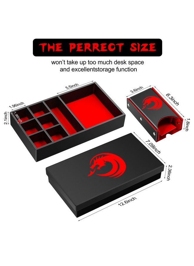 DNDND 3 In 1 Dnd Dice Tray Dice Tower And Dice Storage, Portable Rectangle Storage With Lid For Table Game Dungeons And Dragons D&D Or Tabletop Rgp Gaming (Red Velvet And Black Pu Leather)  - Image 4