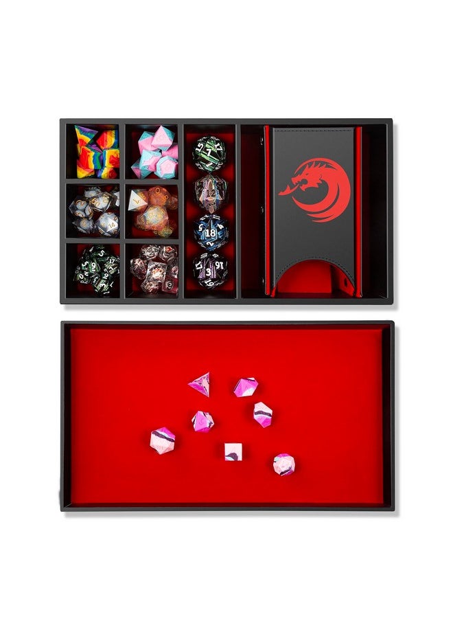 DNDND 3 In 1 Dnd Dice Tray Dice Tower And Dice Storage, Portable Rectangle Storage With Lid For Table Game Dungeons And Dragons D&D Or Tabletop Rgp Gaming (Red Velvet And Black Pu Leather)  - Image 5