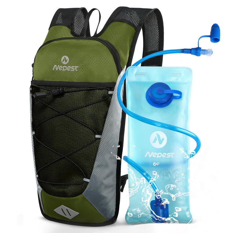 Nepest Hydration Backpack with 2L Water Bladder for Cycling Water Backpack for Hiking Running Lightweight Hydration Pack Green - Image 2