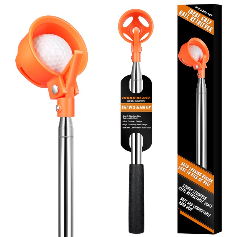 BIRDIEBLAST Golf Ball Retriever, 9Ft/12Ft/17Ft/20Ft Professional Stainless Steel Golf Ball Retriever, Telescopic Golf Ball Retriever for Water - Image 1