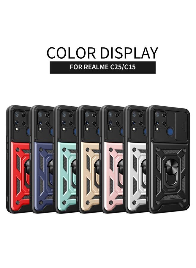 اس-توب جراب لهاتف Realme C25 / C15 بتصميم غطاء كاميرا منزلق من مادة TPU الهجينة لهاتف الكمبيوتر الشخصي - Image 2