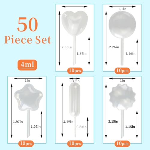NEWOMEVA Cake Decorating Transfer Pipettes, 50 Piece Set, 5 Shapes, Plastic Droppers for Parties and DIY Art - Image 2