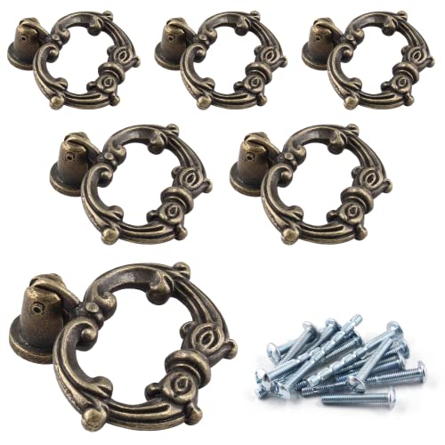 Luomorgo 6 Pcs Antique Bronze Drop Ring Drawer Pulls Vintage Cabinet Pull Handles Small Decorative Dresser Ring Pulls Metal Pull Ring Handle for Kitchen Cabinets Cupboard - Image 1