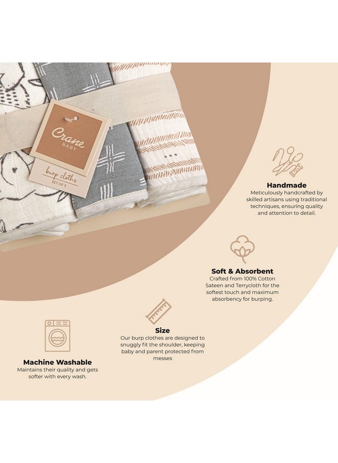 Crane BABY Muslin Baby Burp Cloths, Lightweight Absorbent Burp Cloth, Woodland Animal, Set Of 3, 7" X 20", Newborn Baby Essentials, Burp Cloths Baby Boy, Burp Cloths Baby Girl, Baby Newborn Essentials  - Image 4