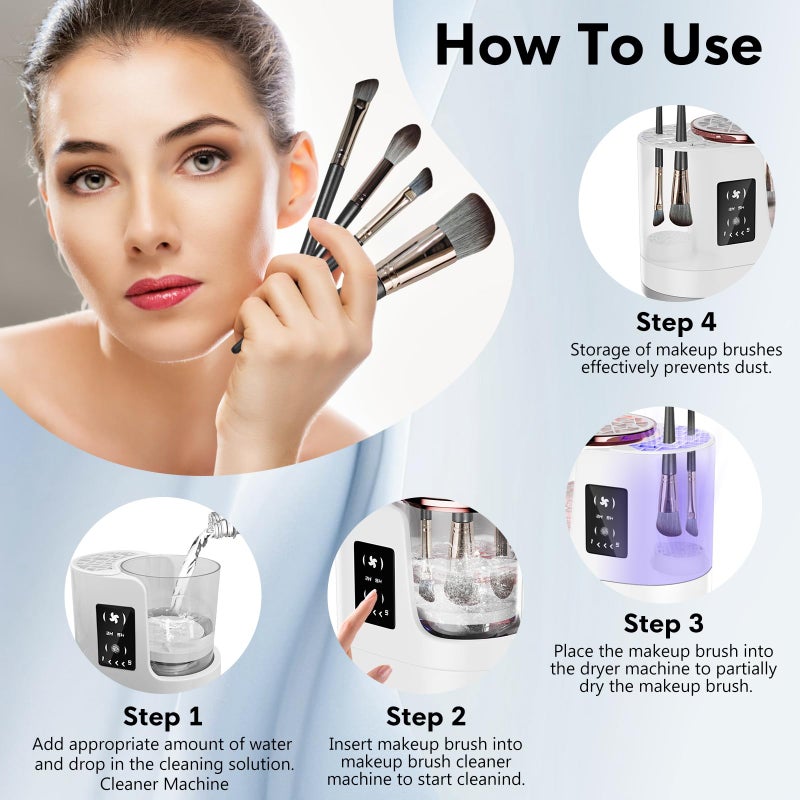 ATIDIE 3 IN 1 Electric Makeup Brush Cleaner,Automatic Makeup Brush Cleaner with Makeup Brush Dryer,Portable USB Deep Cleaning for All Size Beauty Makeup Brush Set,Blush Brush,Sponges - Image 5