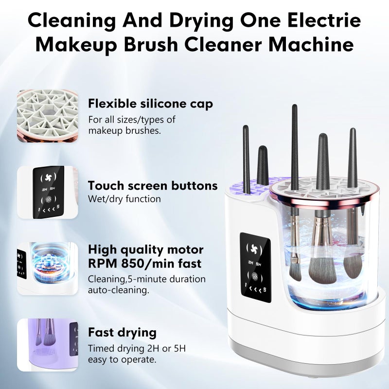 ATIDIE 3 IN 1 Electric Makeup Brush Cleaner,Automatic Makeup Brush Cleaner with Makeup Brush Dryer,Portable USB Deep Cleaning for All Size Beauty Makeup Brush Set,Blush Brush,Sponges - Image 3