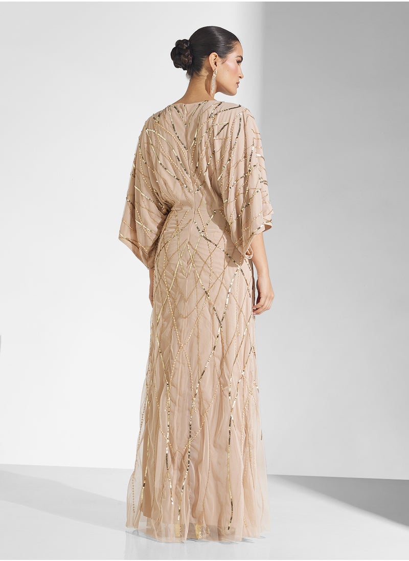Amelia Rose - V-Neck Sequin Maxi Dress - Image 1