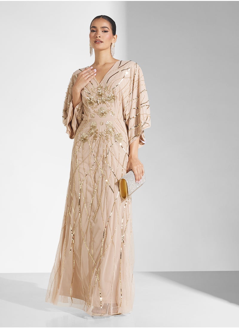 Amelia Rose - V-Neck Sequin Maxi Dress - Image 1