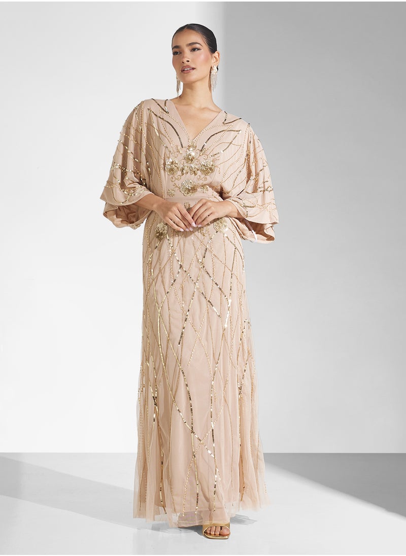 Amelia Rose - V-Neck Sequin Maxi Dress - Image 1