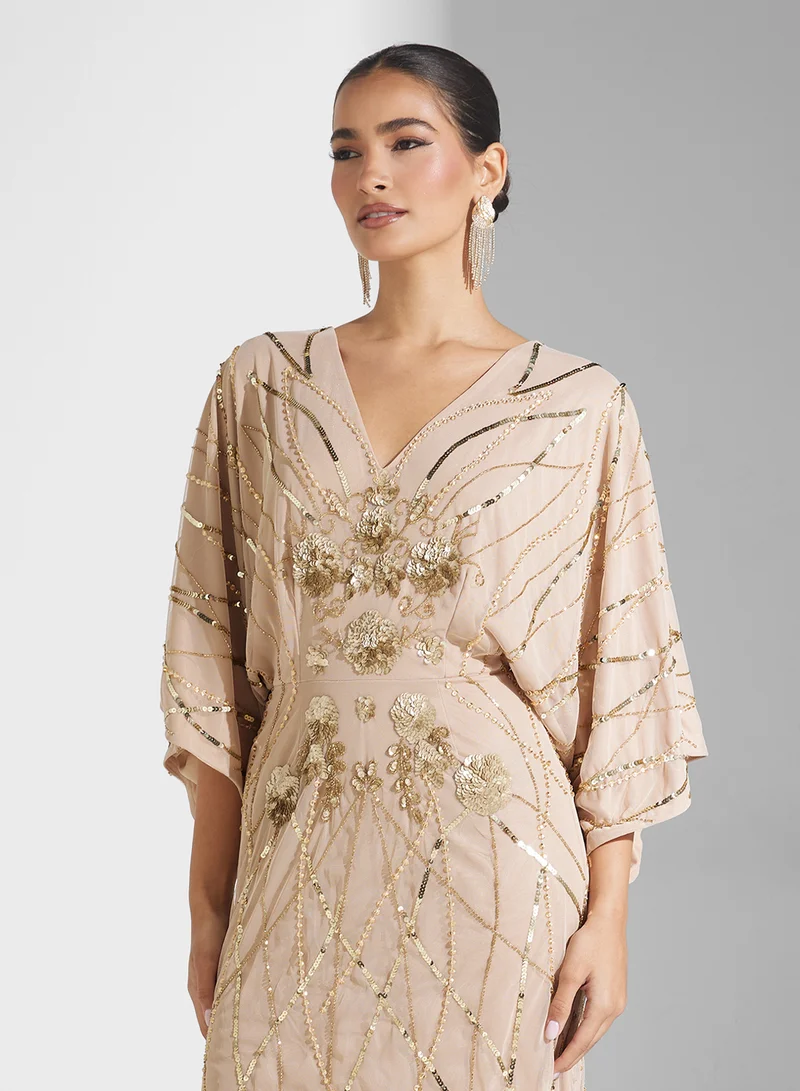 Amelia Rose V-Neck Sequin Maxi Dress