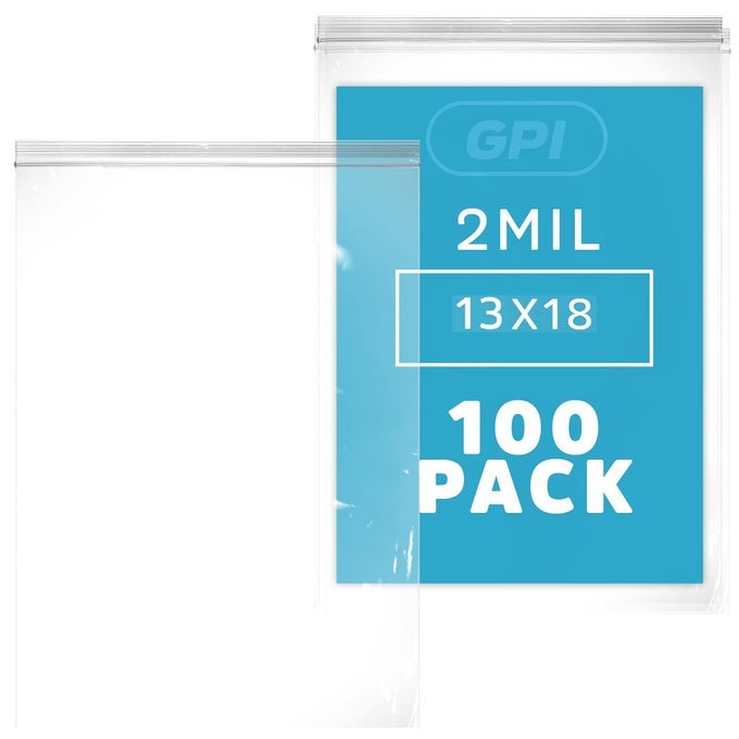 PACK OF 100 13 X 18 CLEAR PLASTIC RECLOSABLE ZIP BAG BULK 2 MIL THICK STRONG DURABLE POLY BAGGIES WITH RESEALABLE ZIP TOP LOCK FOR TRAVEL STORAGE PACKAGING SHIPPING