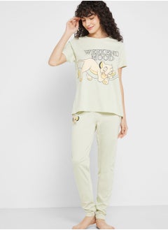 Crew Neck Graphic T-Shirt & Pyjama Set