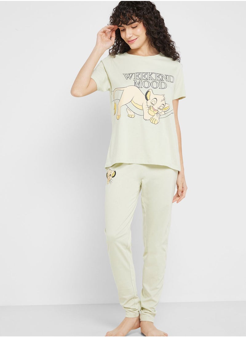 Disney - Crew Neck Graphic T-Shirt & Pyjama Set - Image 1