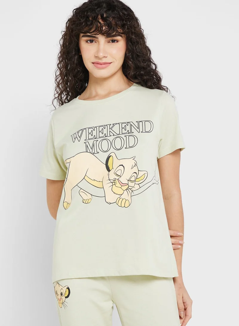 Disney Crew Neck Graphic T-Shirt & Pyjama Set