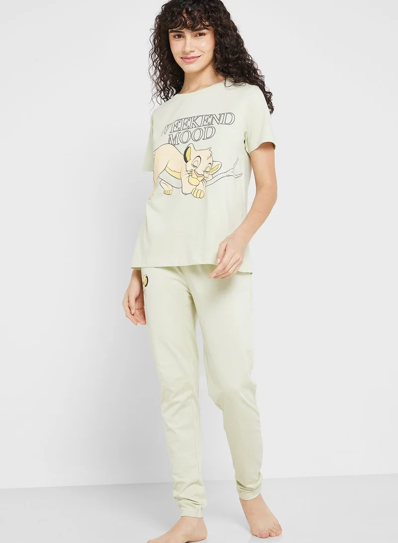 Disney Crew Neck Graphic T-Shirt & Pyjama Set