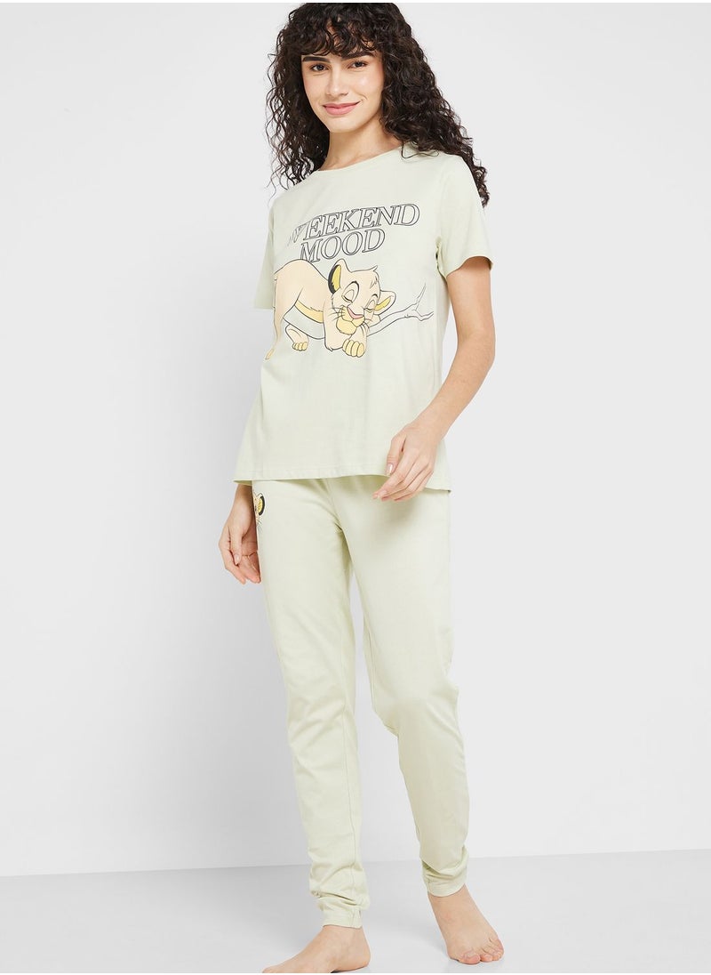 Disney - Crew Neck Graphic T-Shirt & Pyjama Set - Image 1