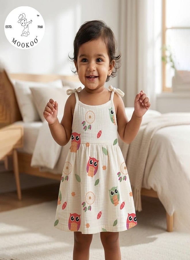 Mookoo Muslin Frock Knot Baby Girl Dress | Frock for New Born Girl | Soft Cotton Frock | New Born Baby Clothes|PO3|0-3(Froest,Pumpkin, Owl) - Image 3