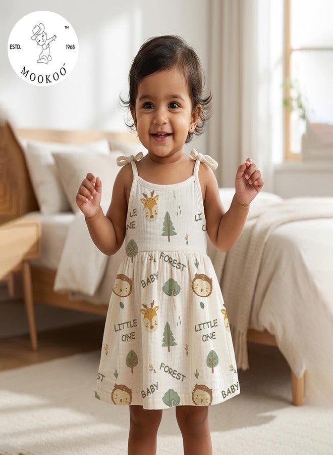 Mookoo Muslin Frock Knot Baby Girl Dress | Frock for New Born Girl | Soft Cotton Frock | New Born Baby Clothes|PO3|0-3(Froest,Pumpkin, Owl) - Image 2