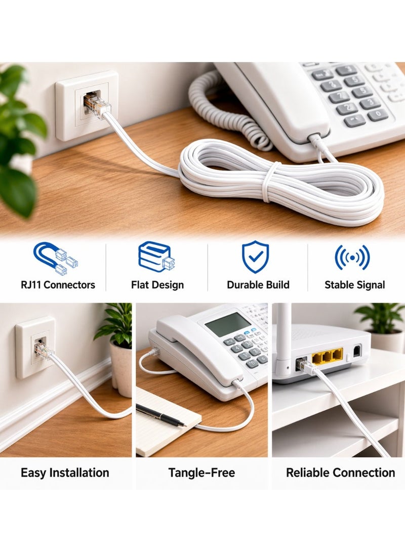 FUJISHKA Telephone Landline Extension Cord 5 Meter RJ11 Flat Cable – High Speed & Durable Phone Extension Wire - Image 2