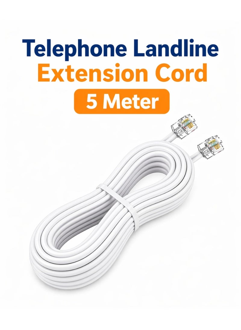 FUJISHKA Telephone Landline Extension Cord 5 Meter RJ11 Flat Cable – High Speed & Durable Phone Extension Wire - Image 1