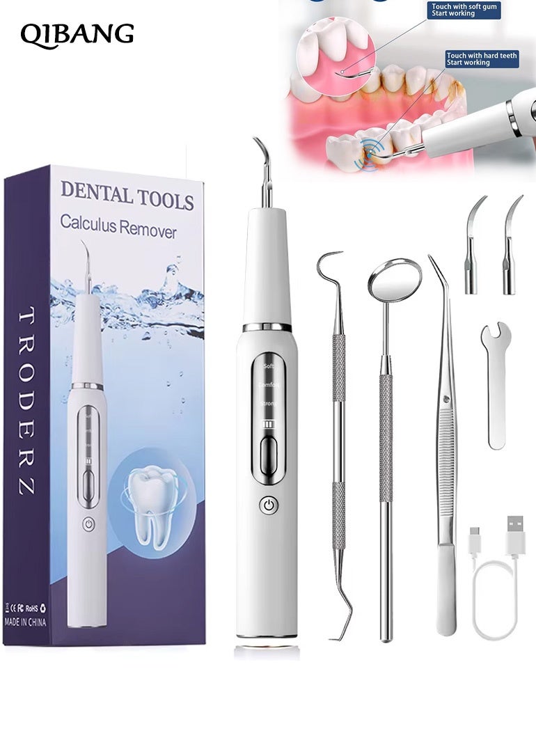 QIBANG Ultrasonic Dental Scaler | Electric Sonic Teeth Plaque Cleaner & Tartar Remover | Replaceable Clean Heads for Safe Tooth Calculus Removal - Image 1