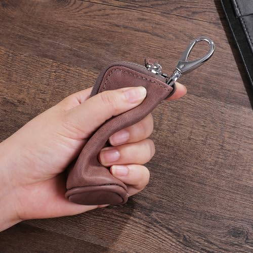 Bird&Fish Keychain Wallet for Women and Men, Genuine Leather Coin Purse with Key Ring, Multi Soft iris wallet, Small Zipper Change Pouch, Mini Key Pouch for Car Keys Accessory(Lavender Purple) - Image 4