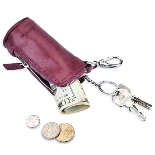 Bird&Fish Keychain Wallet for Women and Men, Genuine Leather Coin Purse with Key Ring, Multi Soft iris wallet, Small Zipper Change Pouch, Mini Key Pouch for Car Keys Accessory(Lavender Purple) - Image 2
