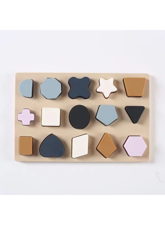 Beauenty Jigsaw Puzzles Silicone Children's Early Childhood Education Baby Can Bite Cognitive Silicone Jigsaw Puzzles Silicone Toys-Color:Shape Cognitive Silicone Plate (blue Gray Brown White)  - Image 1