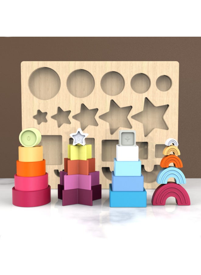 Beauenty Jigsaw Puzzles Silicone Children's Early Childhood Education Baby Can Bite Cognitive Silicone Jigsaw Puzzles Silicone Toys-Color:Shape Cognitive Silicone Plate (blue Gray Brown White)  - Image 2