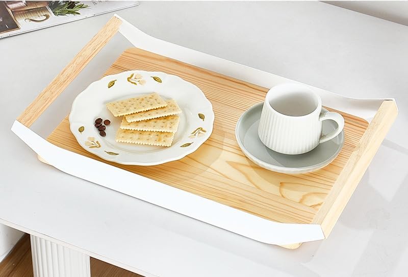 Fohome Wooden Serving Tray, Snack Tray with Handles, Food Tray for Breakfast, Coffee Table, Dinner Bar, Serving Platters for Snacks, Fruit, Reusable Decorative Tray Kitchen, Bedroom, Parties - Image 1