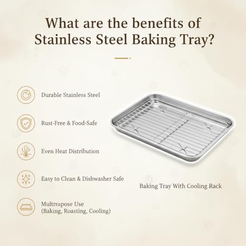 Snevad Stainless Steel Baking Tray Large Oven Pan with Cooling Rack Heavy Duty Non Toxic Rust Resistant Dishwasher Safe Perfect for Baking Cakes Pastries Muffins Snacks Roasting Grilling and Serving - Image 4