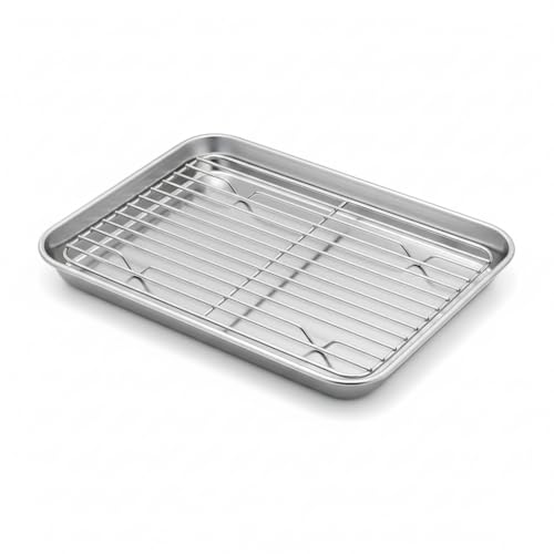 Snevad Stainless Steel Baking Tray Large Oven Pan with Cooling Rack Heavy Duty Non Toxic Rust Resistant Dishwasher Safe Perfect for Baking Cakes Pastries Muffins Snacks Roasting Grilling and Serving - Image 1