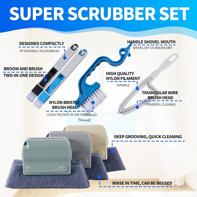 Mudocp Window Track Cleaner Tool Set 13 Pcs Magic Window Sill Cleaning Tools Kit with Groove Cleaning Brush for Door Tracks Tile Lines Shutter Car Vents - Image 2
