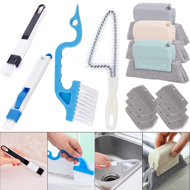 Mudocp Window Track Cleaner Tool Set 13 Pcs Magic Window Sill Cleaning Tools Kit with Groove Cleaning Brush for Door Tracks Tile Lines Shutter Car Vents - Image 1