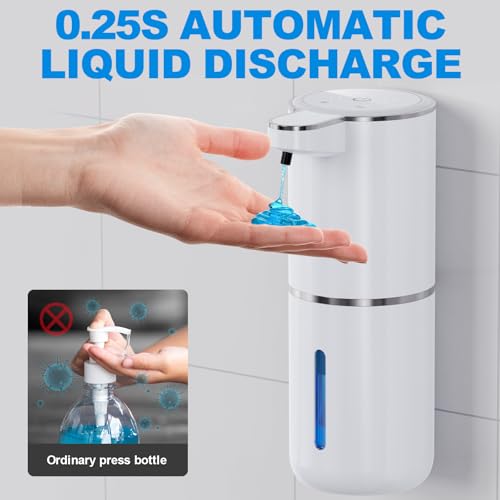 Amyzavls موزع صابون سائل تلقائي، 12.8 أونصة/380 مل موزع صابون بدون لمس مثبت على الحائط مع مستشعر، قابل للتعديل على 4 مستويات، مقاوم للماء IPX5، قابل لإعادة الشحن عبر USB للحمام، المطبخ - Image 4
