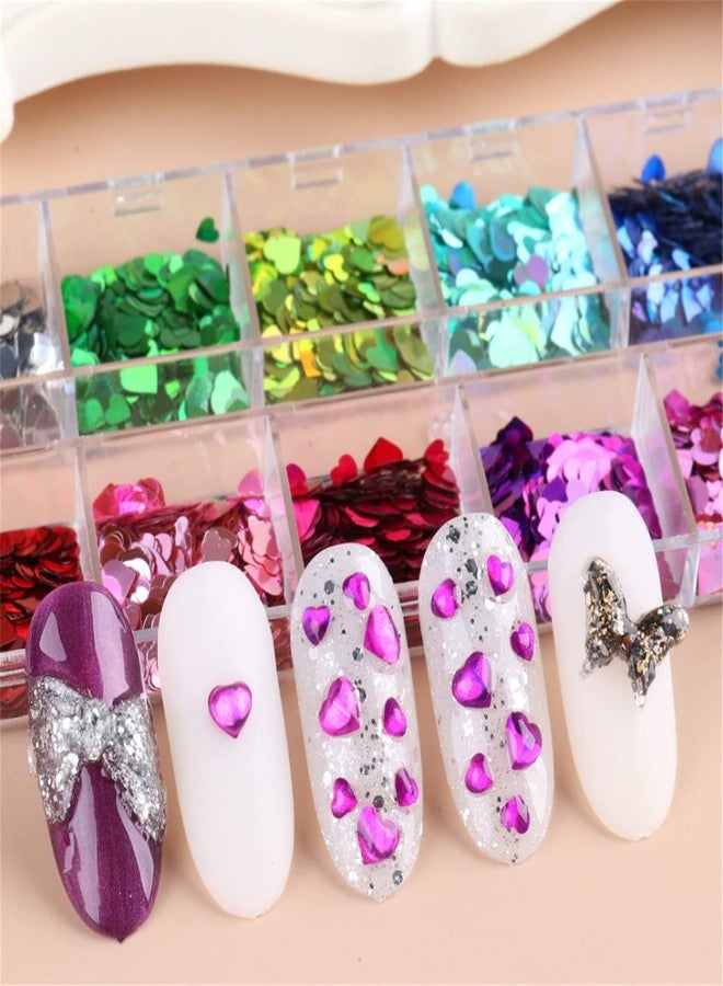 OFLILAK Nail Glitter Sequins 24 Colors Holographic Sparky Mixed Heart Shaped Nail Sequins for Acrylic Nail Art Glitter Nail Art Decoration Eye Face Body DIY Decoration Accessories - Image 5