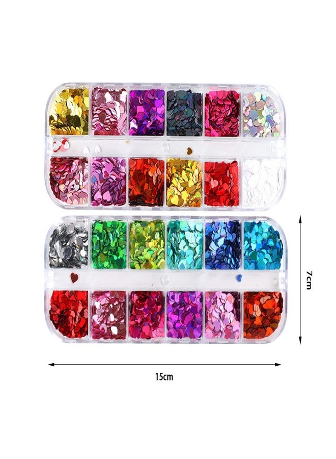 OFLILAK Nail Glitter Sequins 24 Colors Holographic Sparky Mixed Heart Shaped Nail Sequins for Acrylic Nail Art Glitter Nail Art Decoration Eye Face Body DIY Decoration Accessories - Image 2